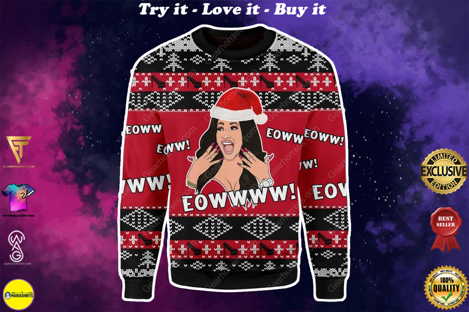 [special edition] cardi b eowwww all over printed ugly christmas sweater – maria