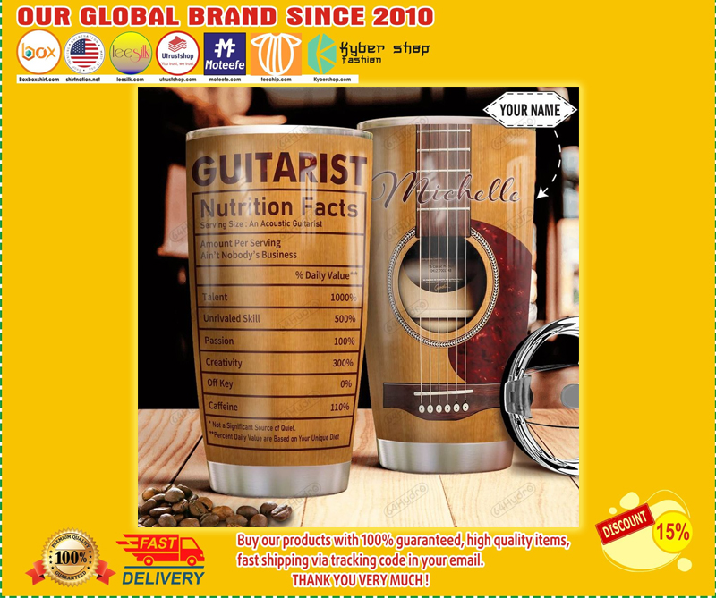 Guitarist nutrition facts custom personalized name tumbler 1