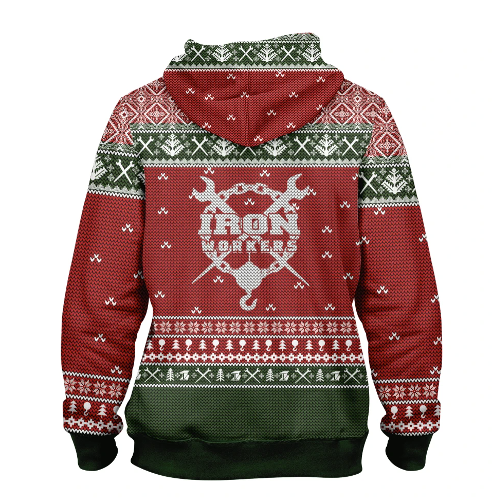 Ironworker all over printed 3D ugly christmas hoodie 2