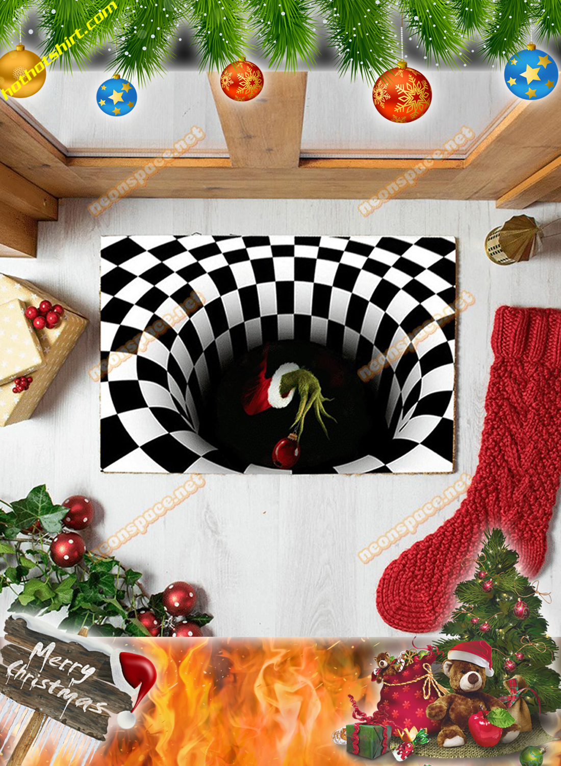 Grinch hand christmas 3D illusion doormat 1