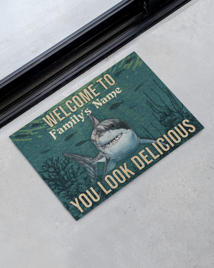 Personalized Shark Welcome You Look Delicious Doormat 1