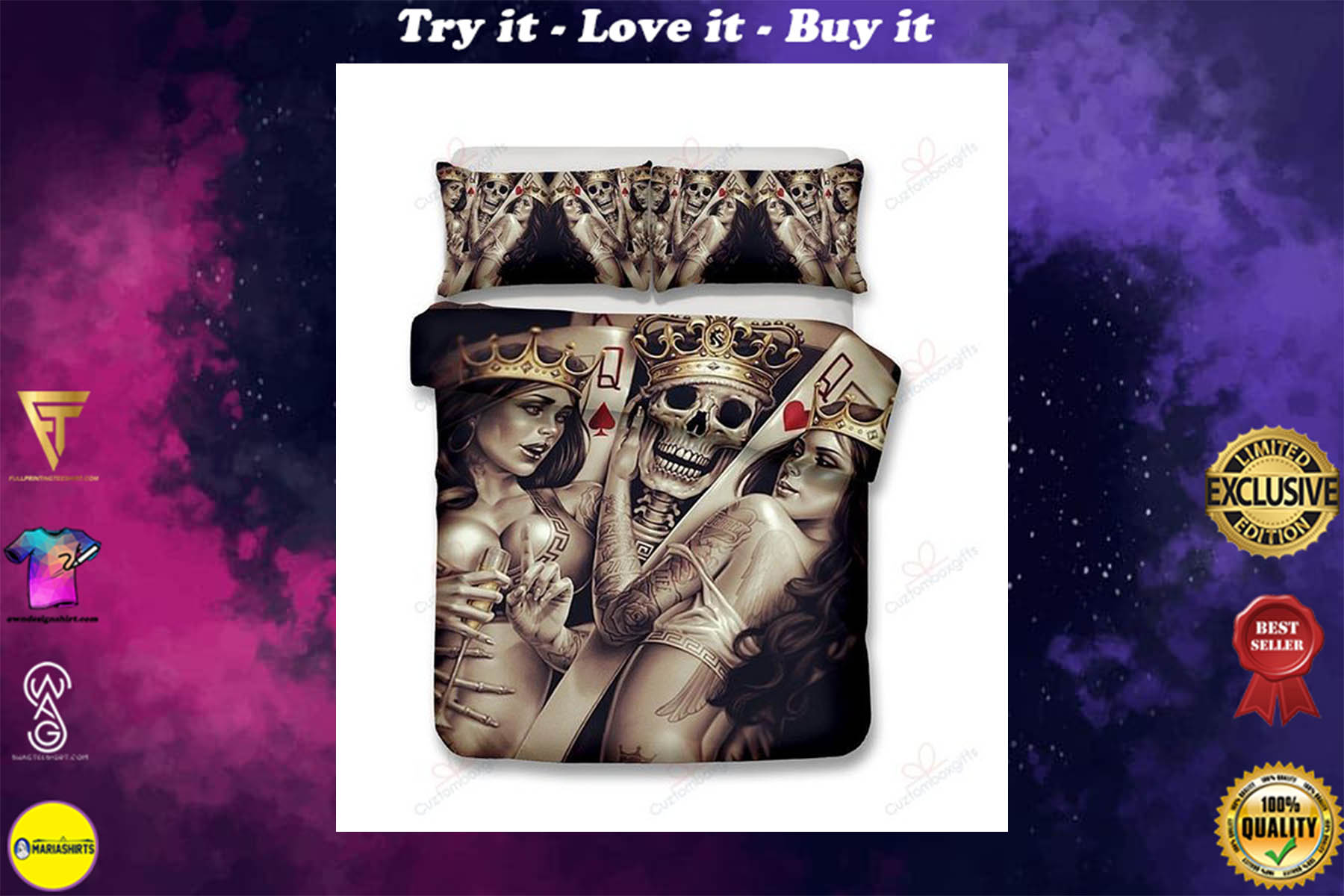 [special edition] couple skull poker bedding set – maria