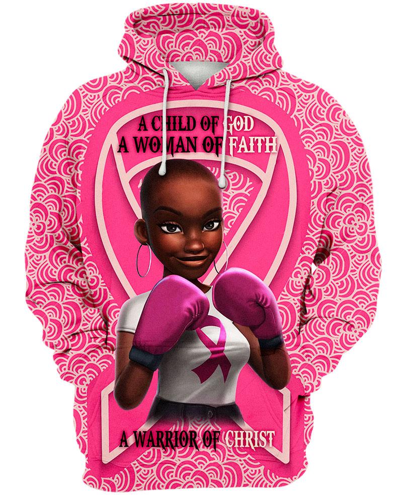 Black girl warrior a child of god a woman of faith a warrior of christ breast cancer awareness 3d shirt – maria