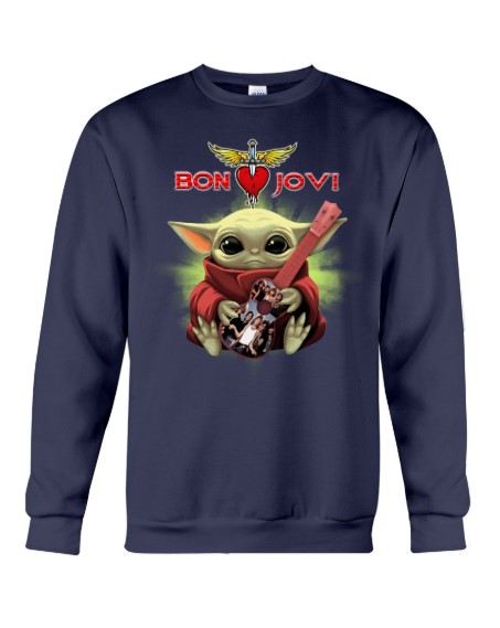 Baby Yoda hug guitar Bon Jovi hoodie