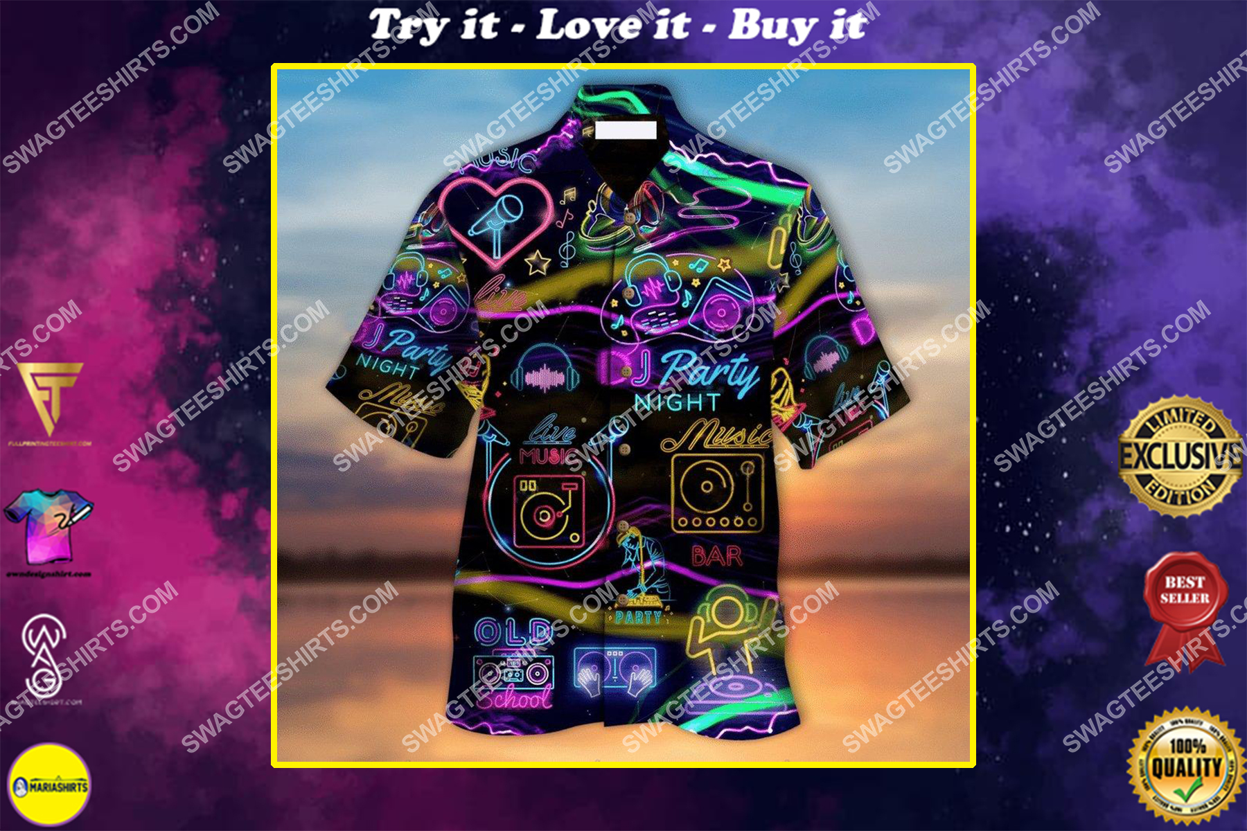 summer dj music party night all over print hawaiian shirt
