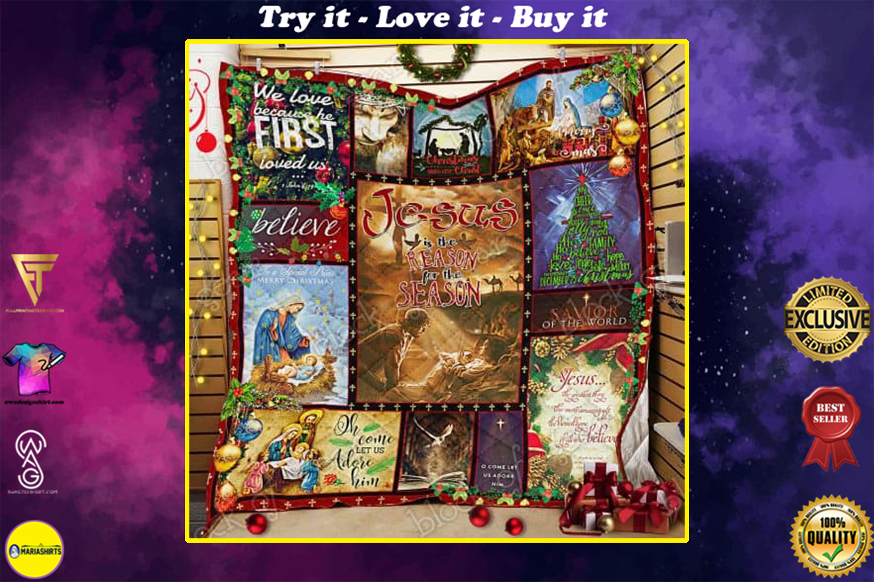 christmas time Jesus is the reason for the season all over print quilt