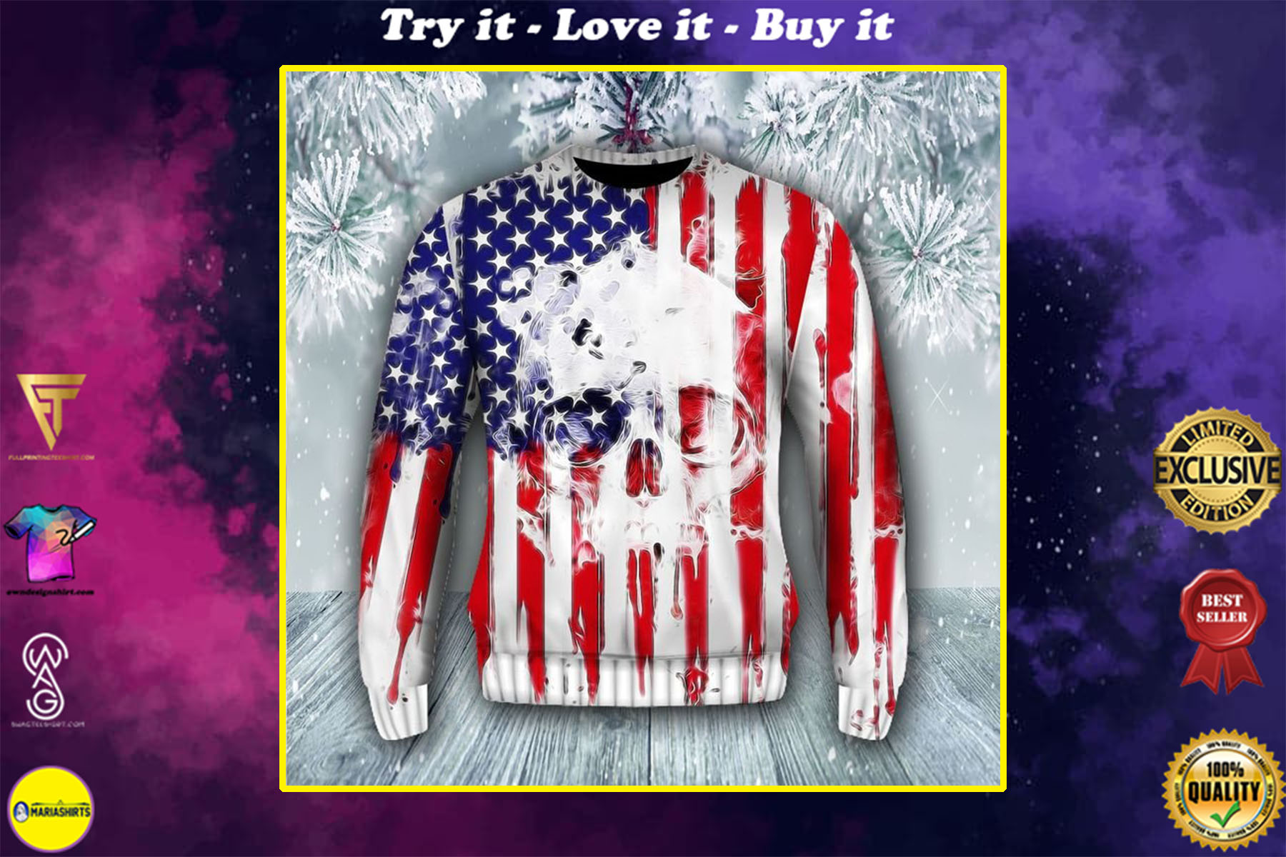 [special edition] skull american flag all over printed ugly christmas sweater – maria