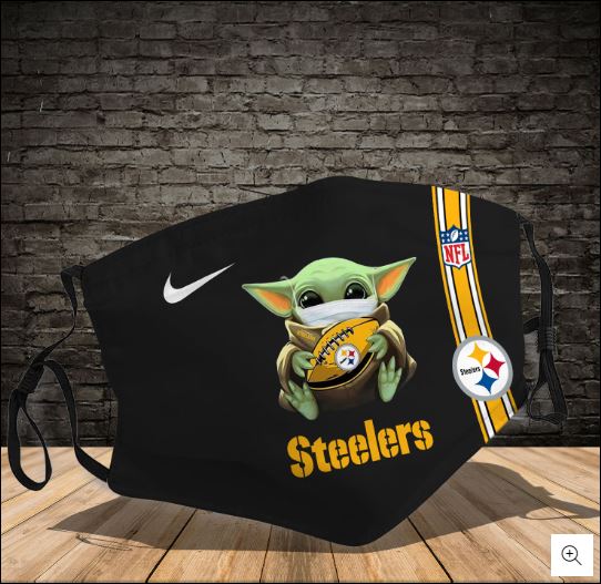 Baby Yoda hug Pittsburgh Steelers NFL face mask
