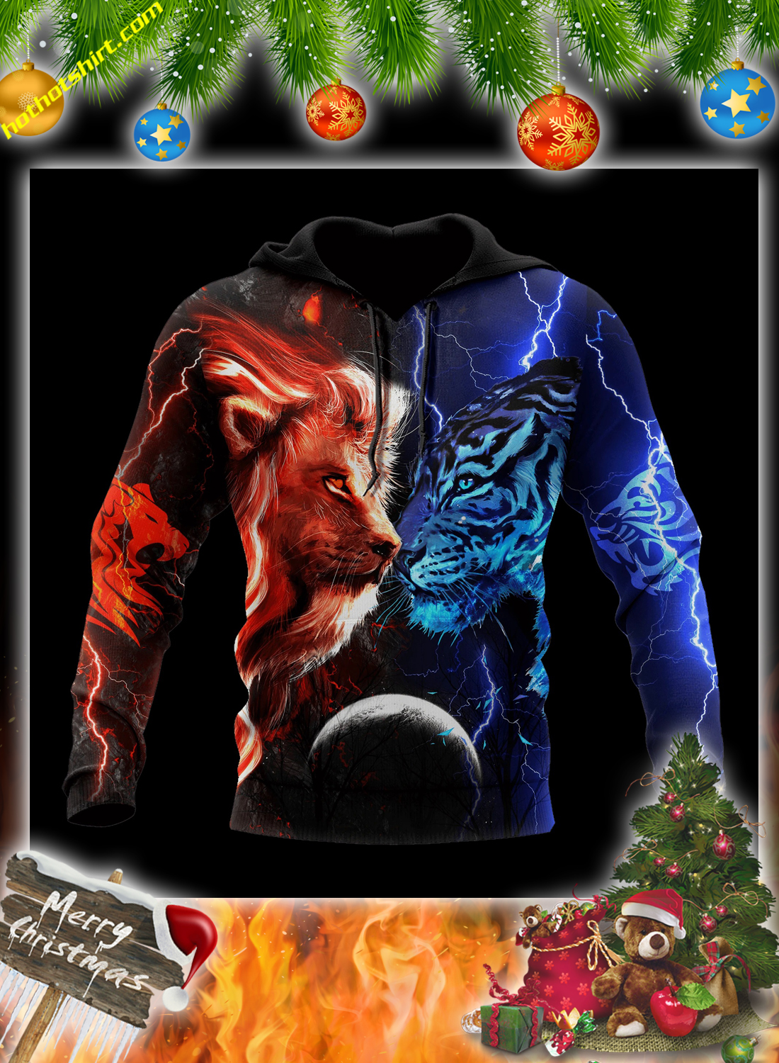 Tiger vs lion galaxy thunder 3d hoodie and shirt 1