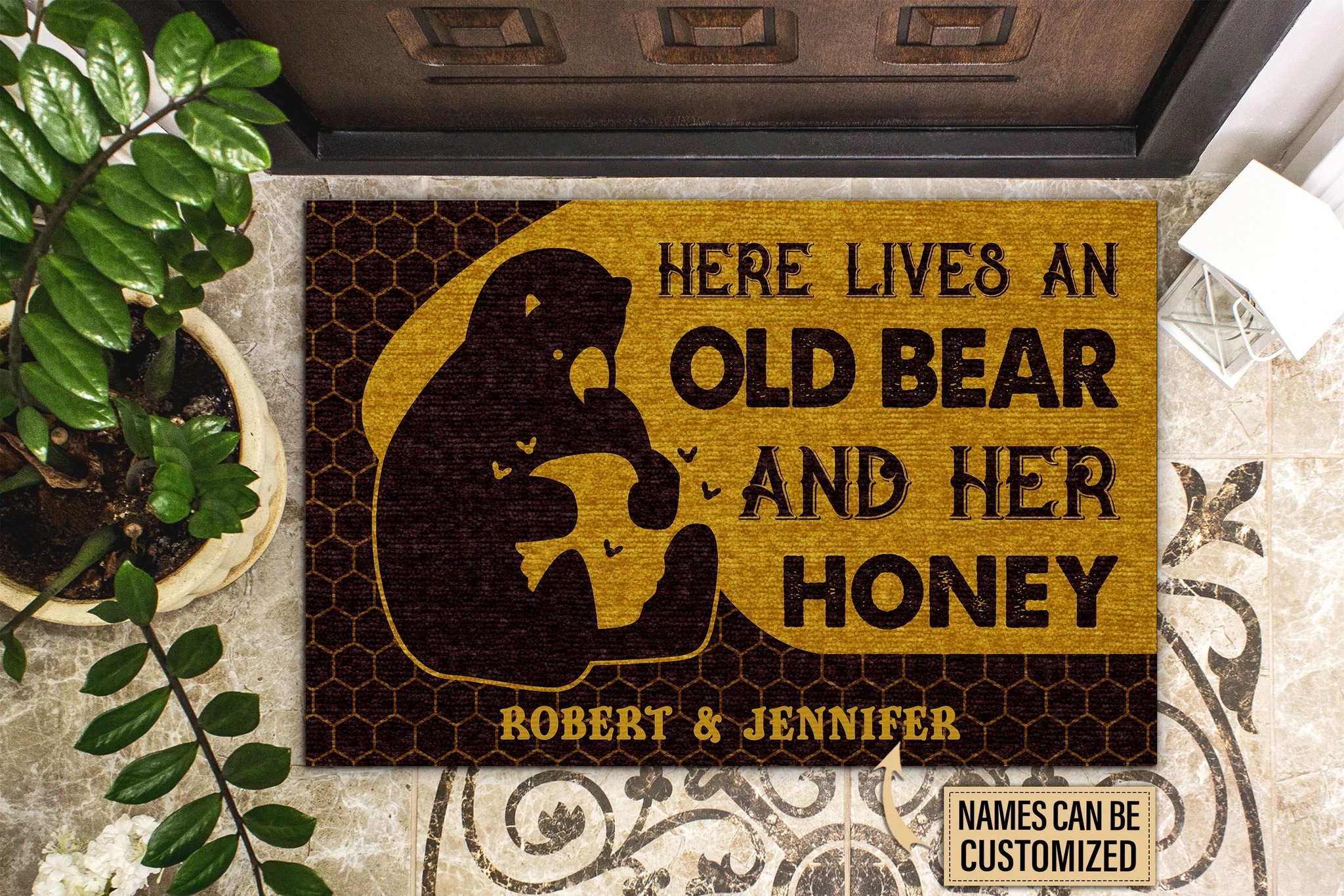 Personalized Bear And Her Honey Live Here Customized Doormat