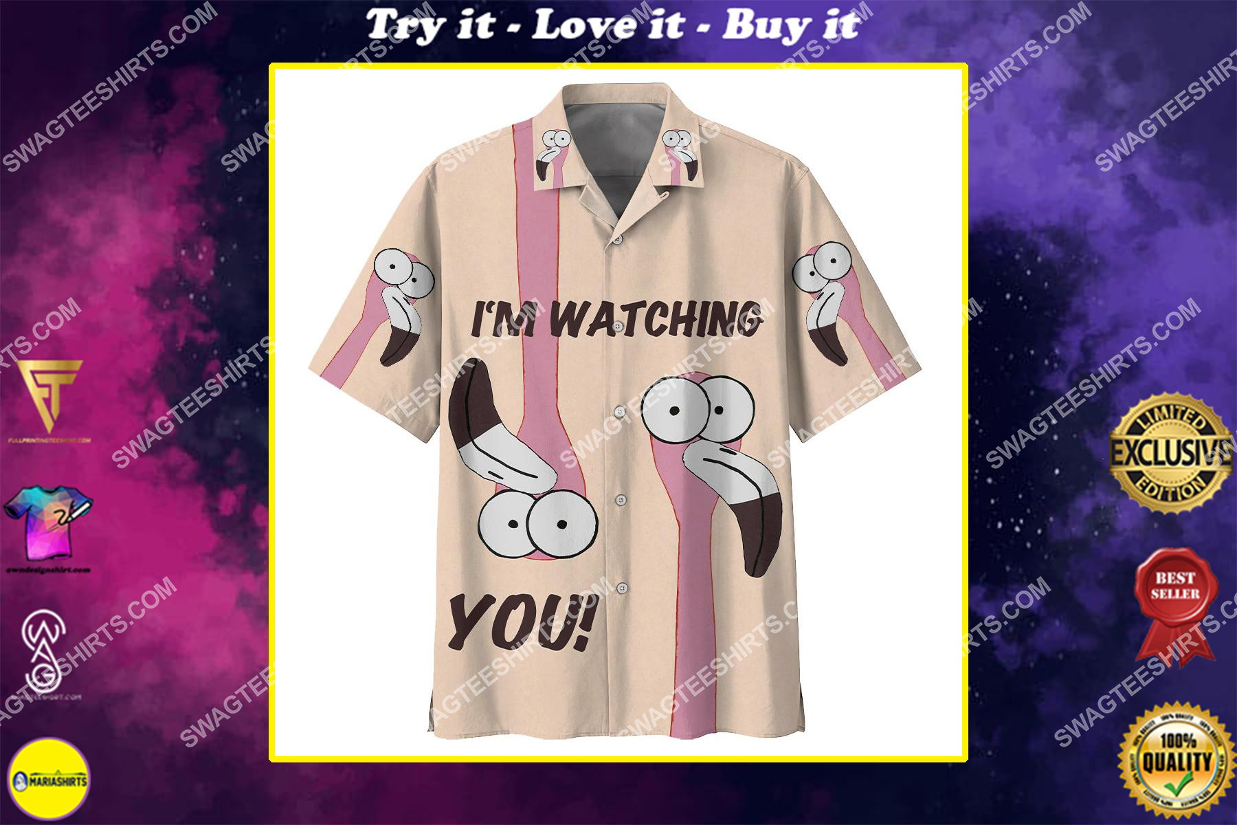 summer flamingo i'm watching you all over print hawaiian shirt