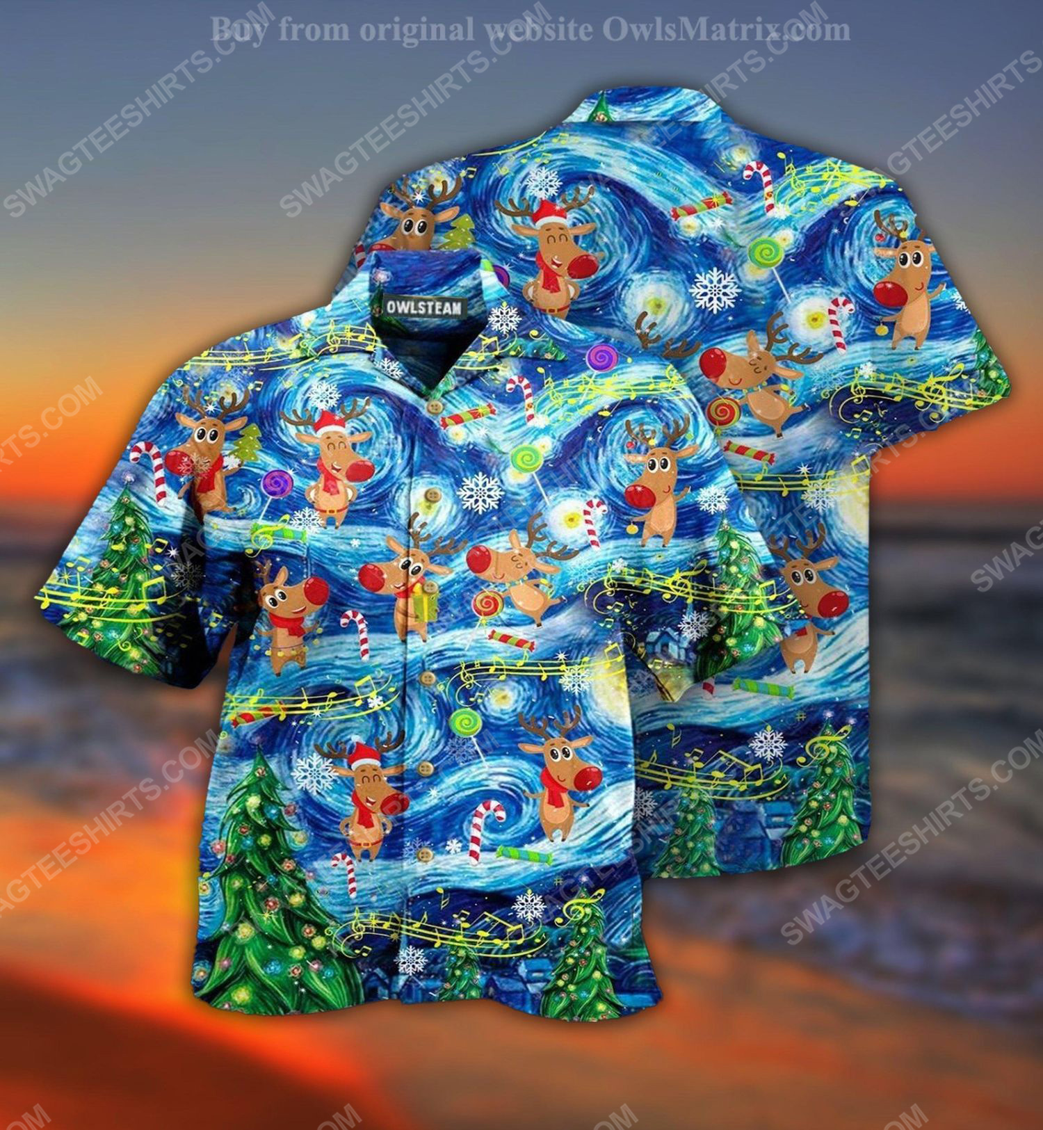 Christmas holiday starry night reindeer full print hawaiian shirt 1 - Copy (2)