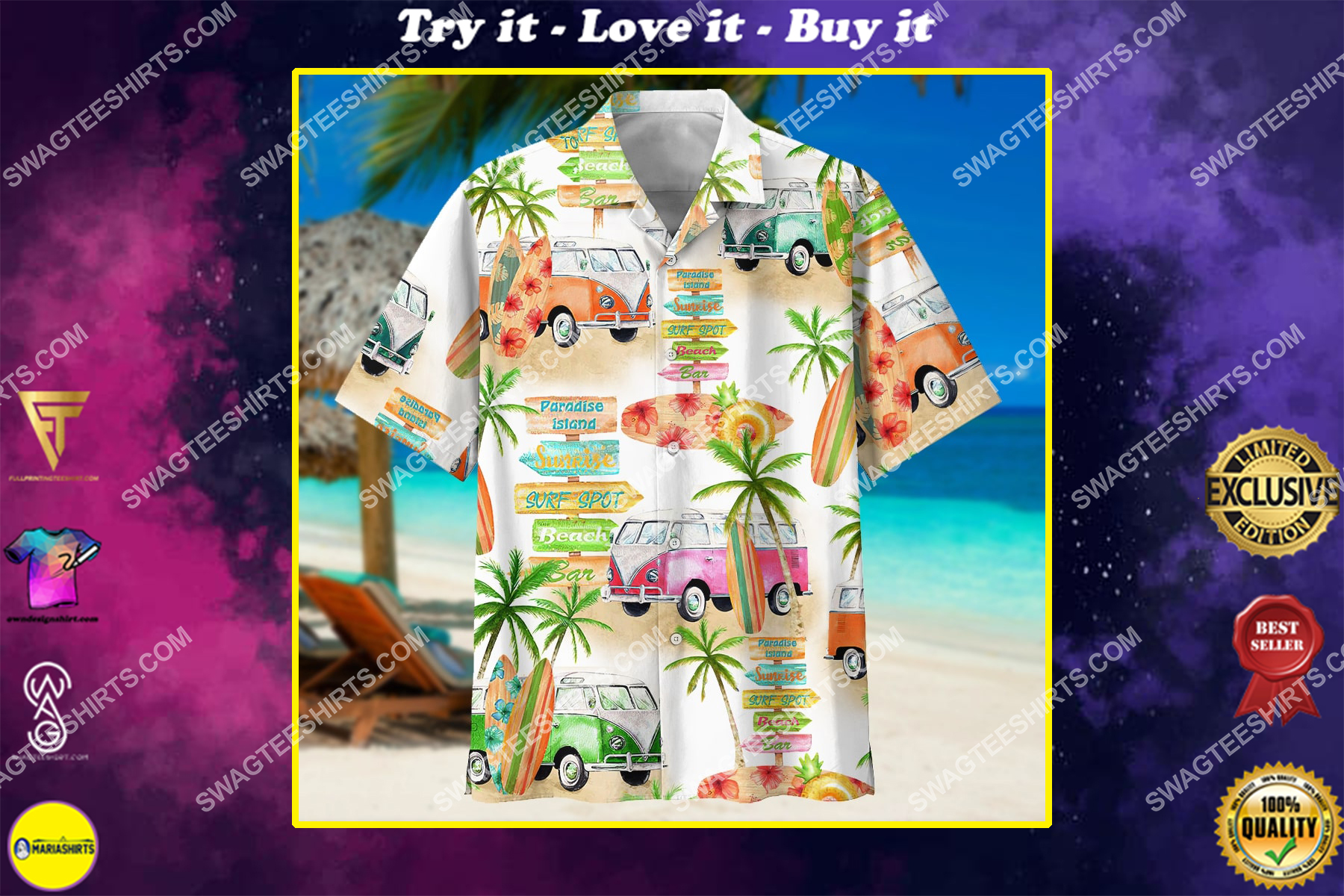 [special edition] Camper van and beach summer all over print hawaiian shirt – Maria