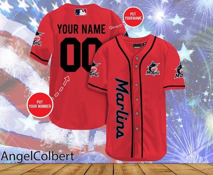 Miami Marlins Personalized Name And Number Baseball Jersey Shirt - Red