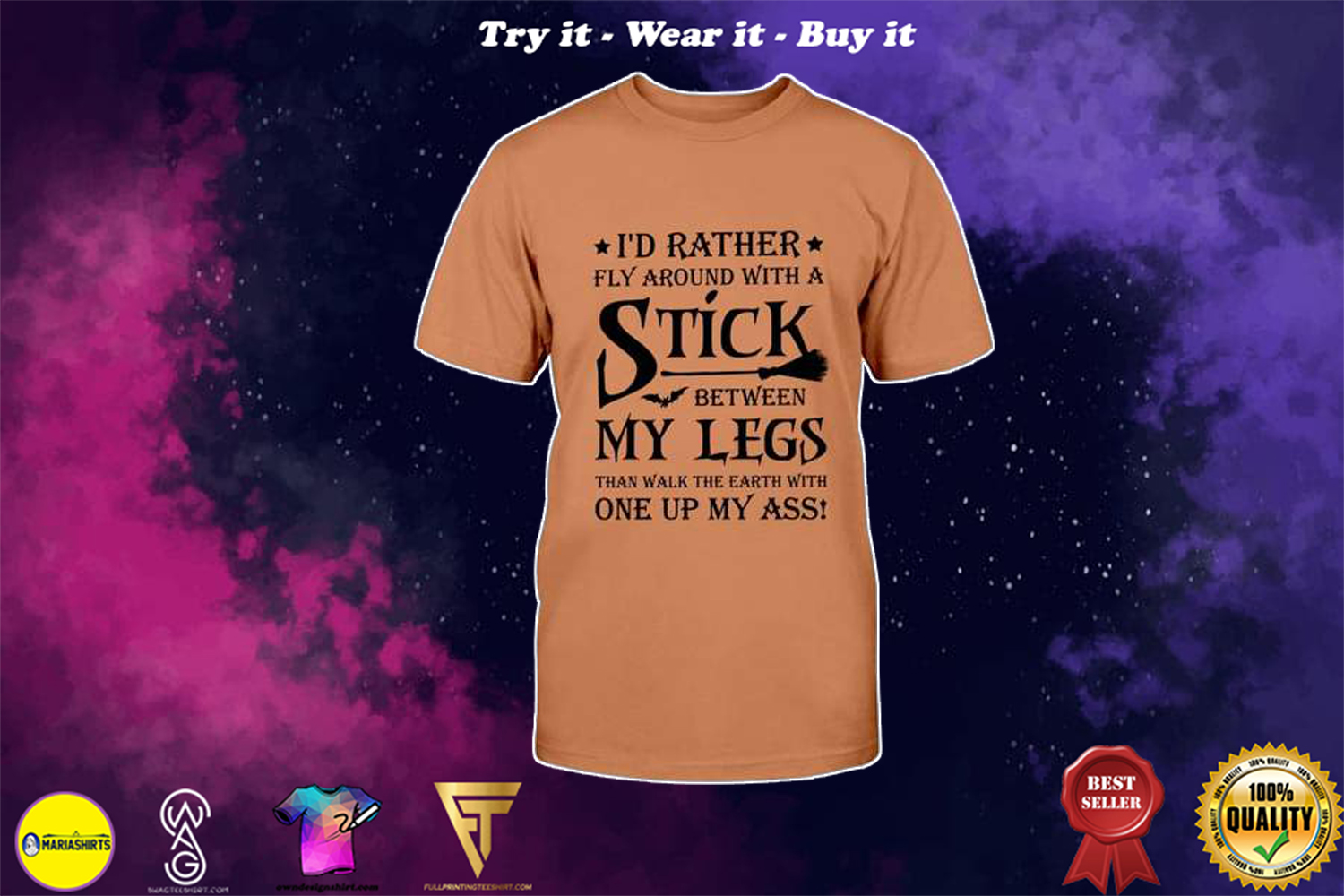 halloween i'd rather fly around with a stick between my legs than walk the earth shirt