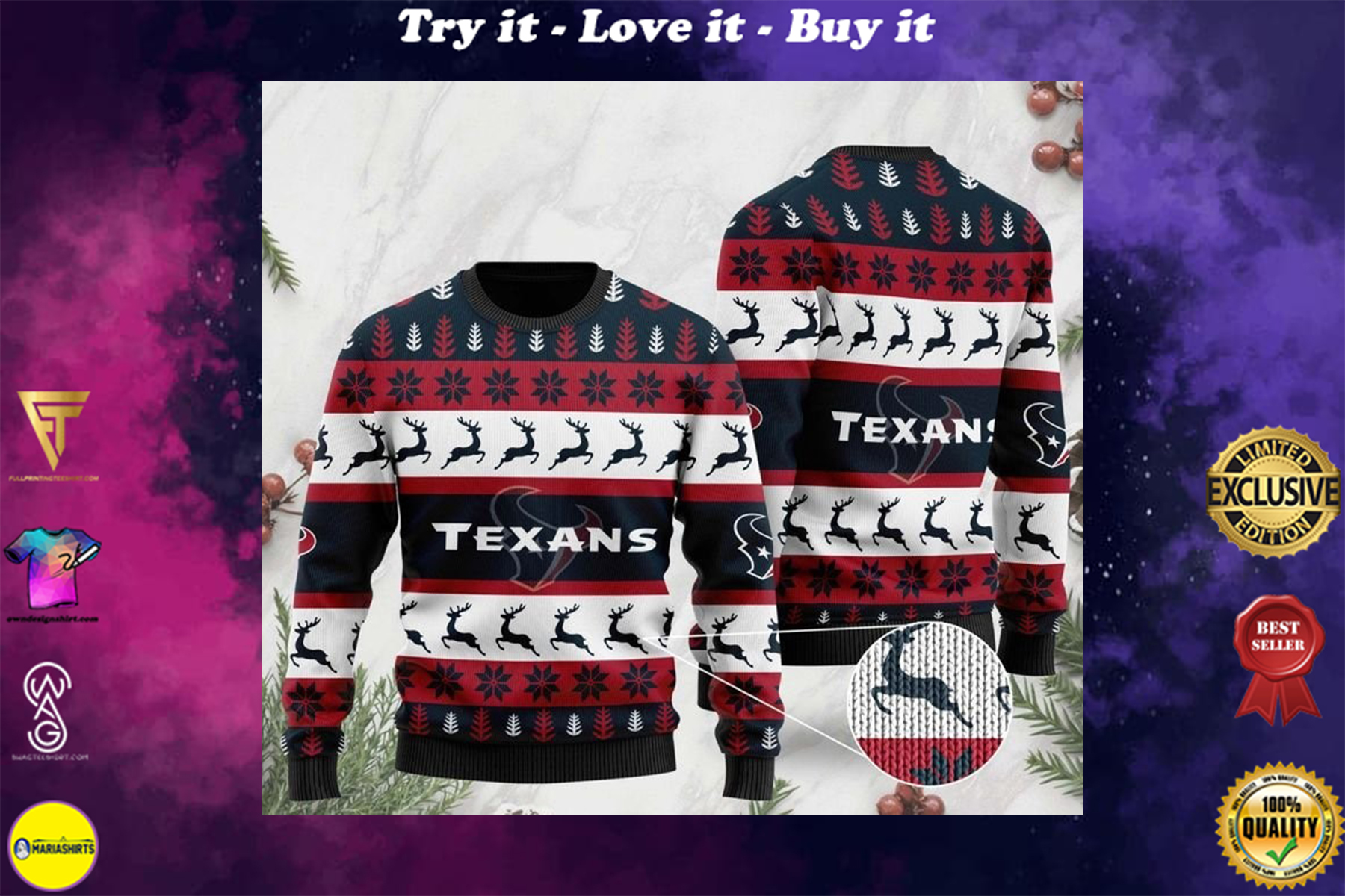 [special edition] the houston texans football team christmas ugly sweater – maria