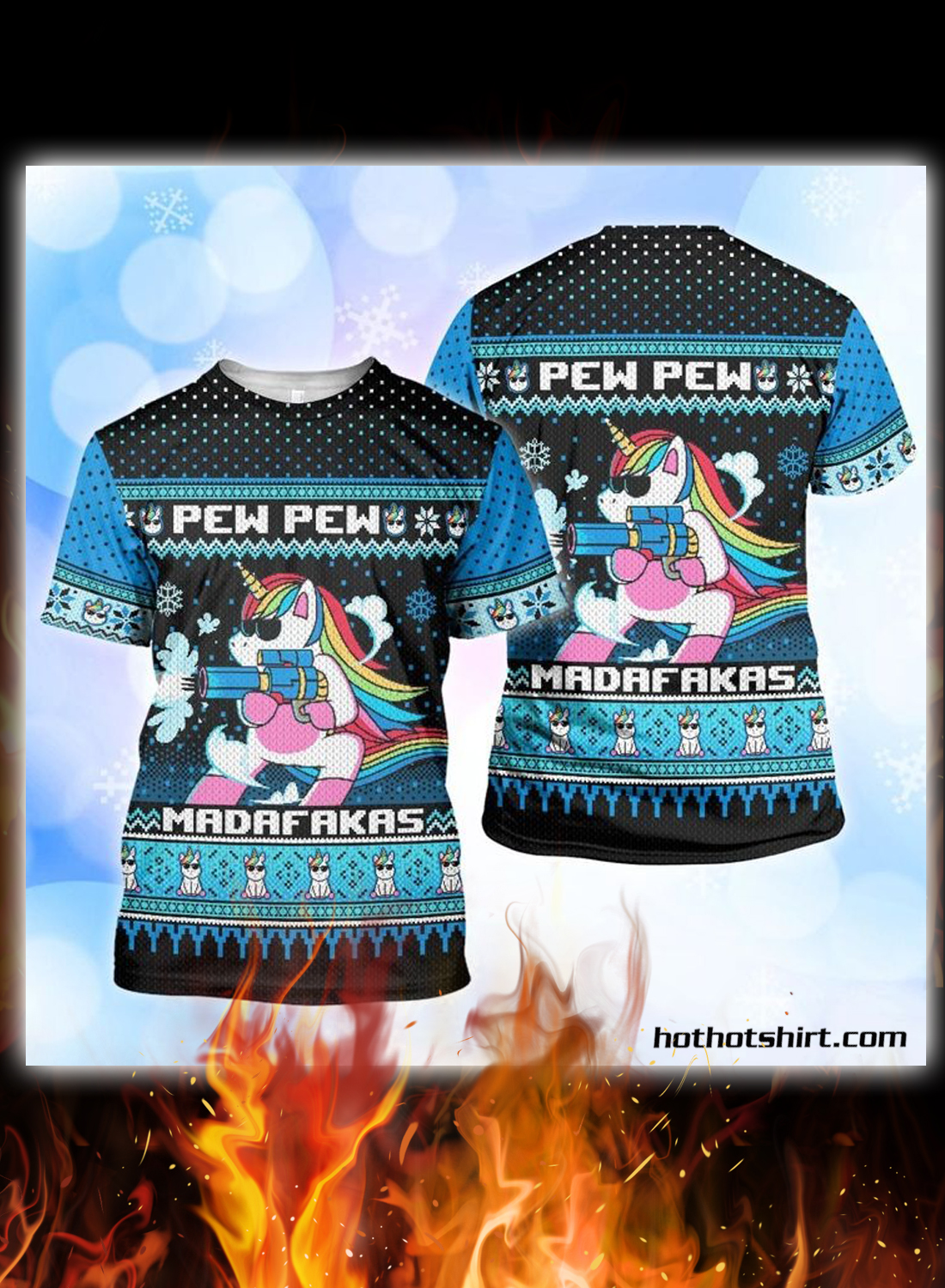 Unicorn pew pew madafakas ugly christmas sweater 3