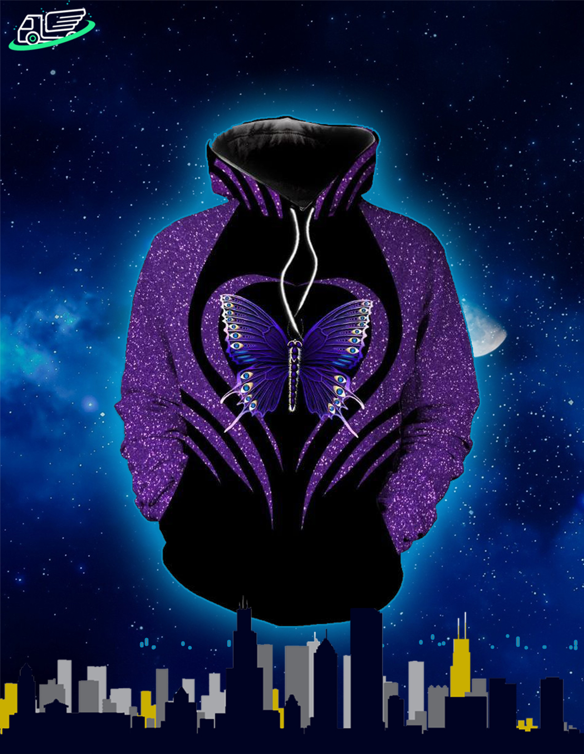 Purple butterfly all over printed hoodie and zip hoodie – Saleoff 061120