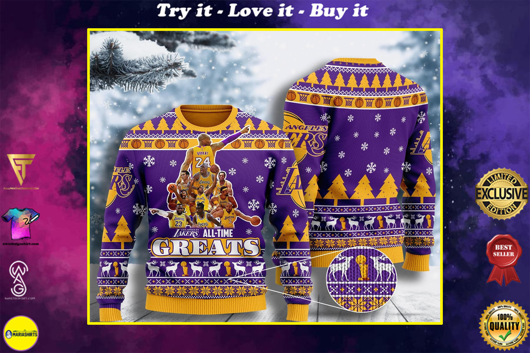 [special edition] los angeles lakers all-time greats ugly christmas sweater – maria