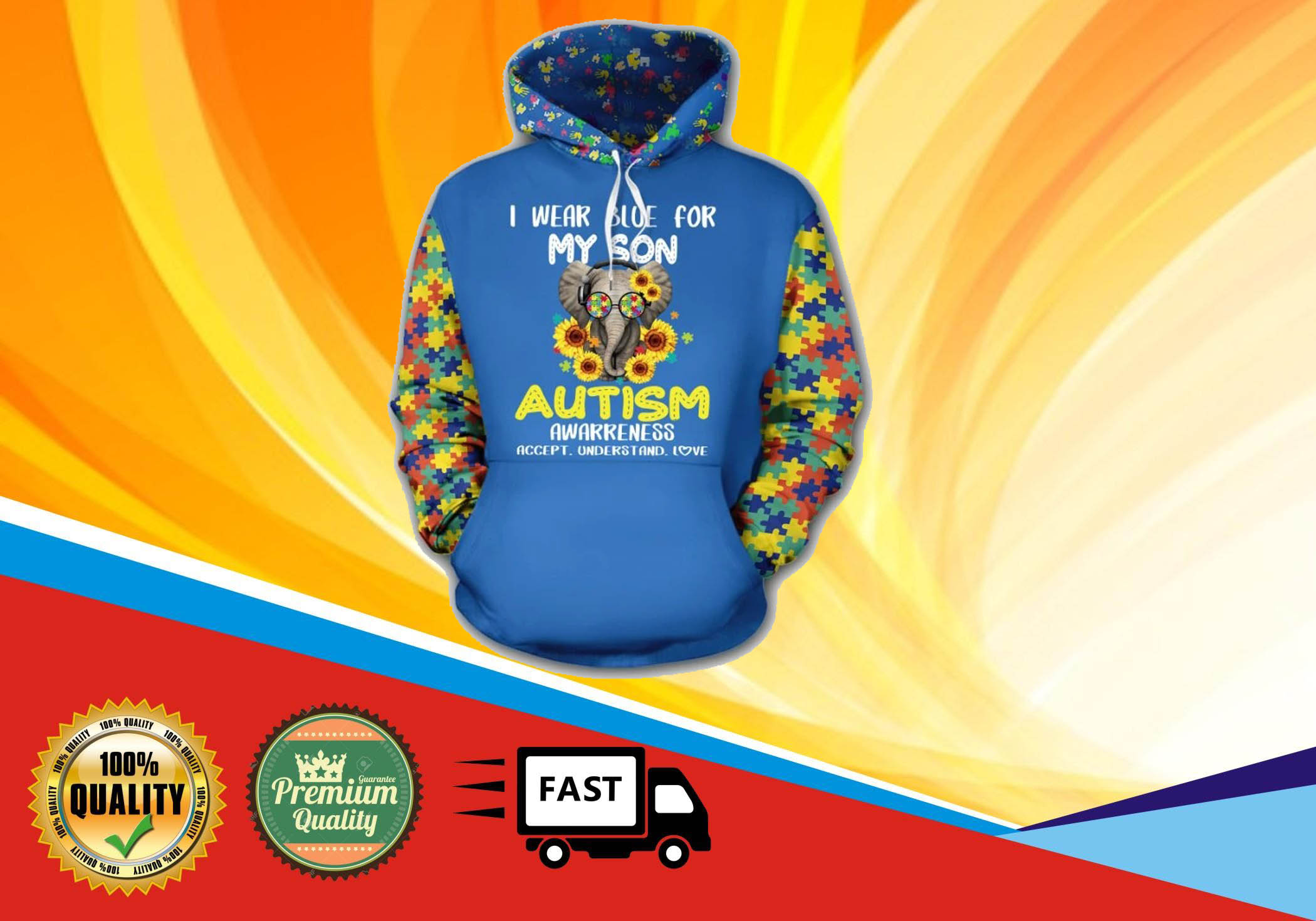 Autism i wear blue for my son 3d hoodie – LIMITED EDITION