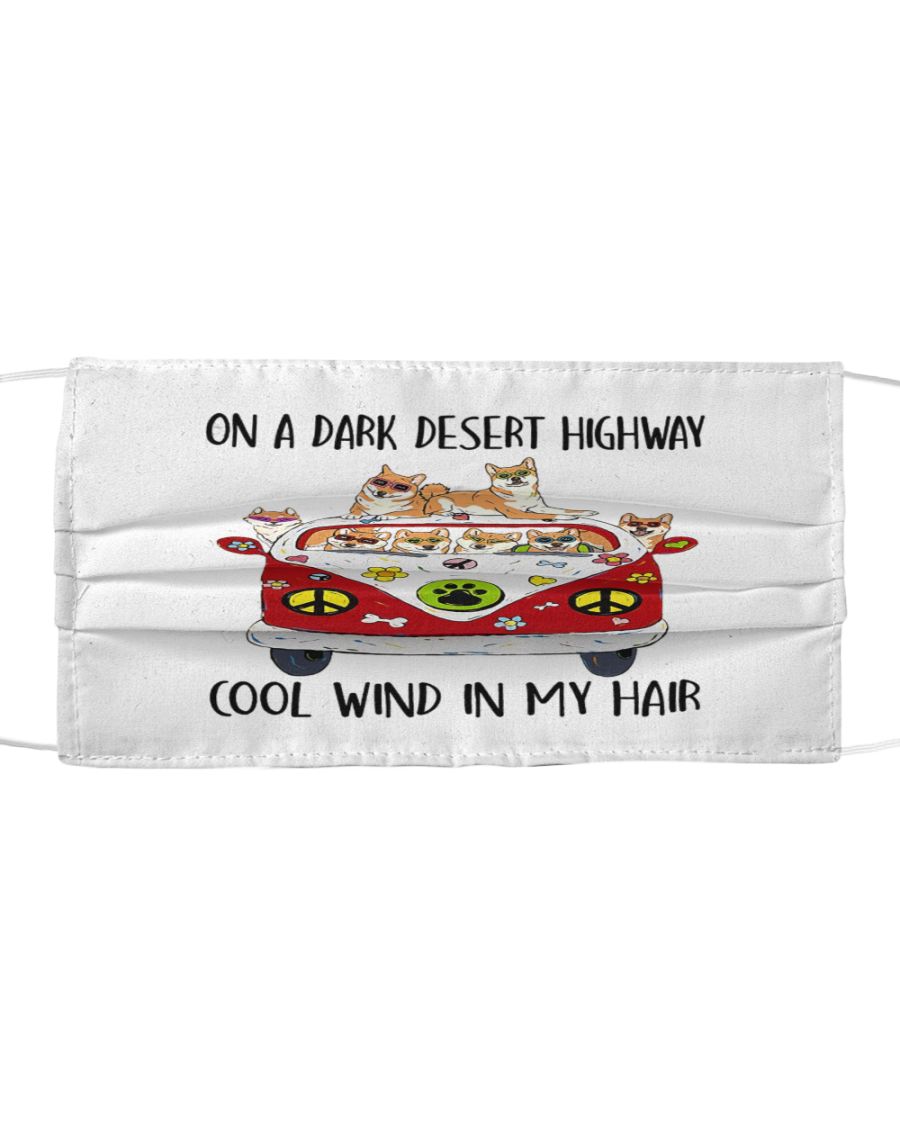 Akita dog On a dark desert highway cool wind in my hair cloth mask 2