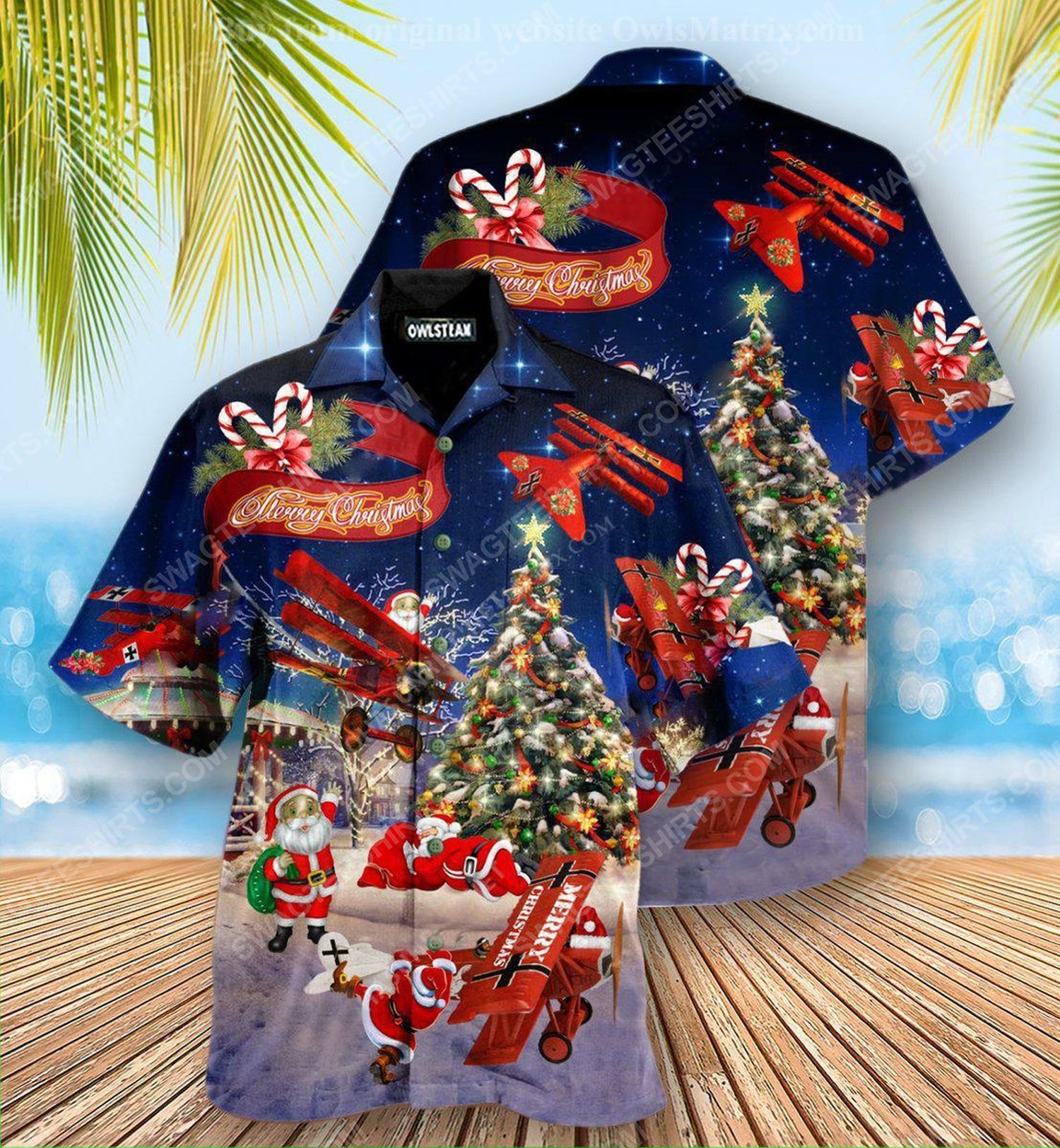 [special edition] Christmas holiday santa claus riding airplane hawaiian shirt – maria