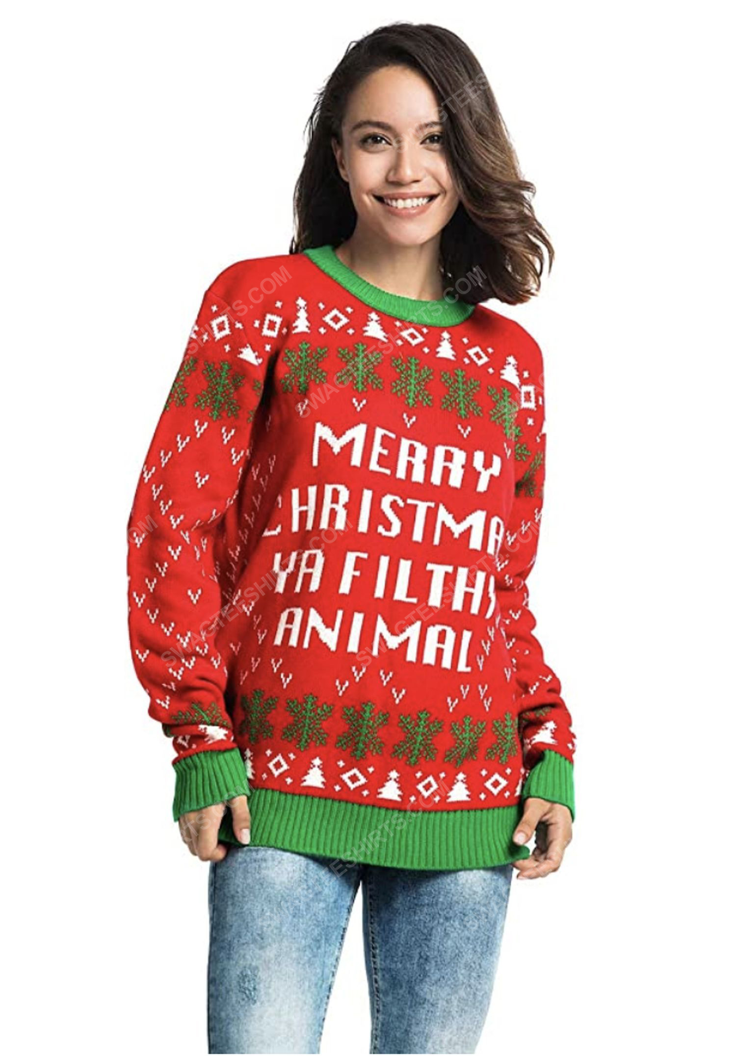 [special edition] Merry christmas ya filthy animal full print ugly christmas sweater – maria