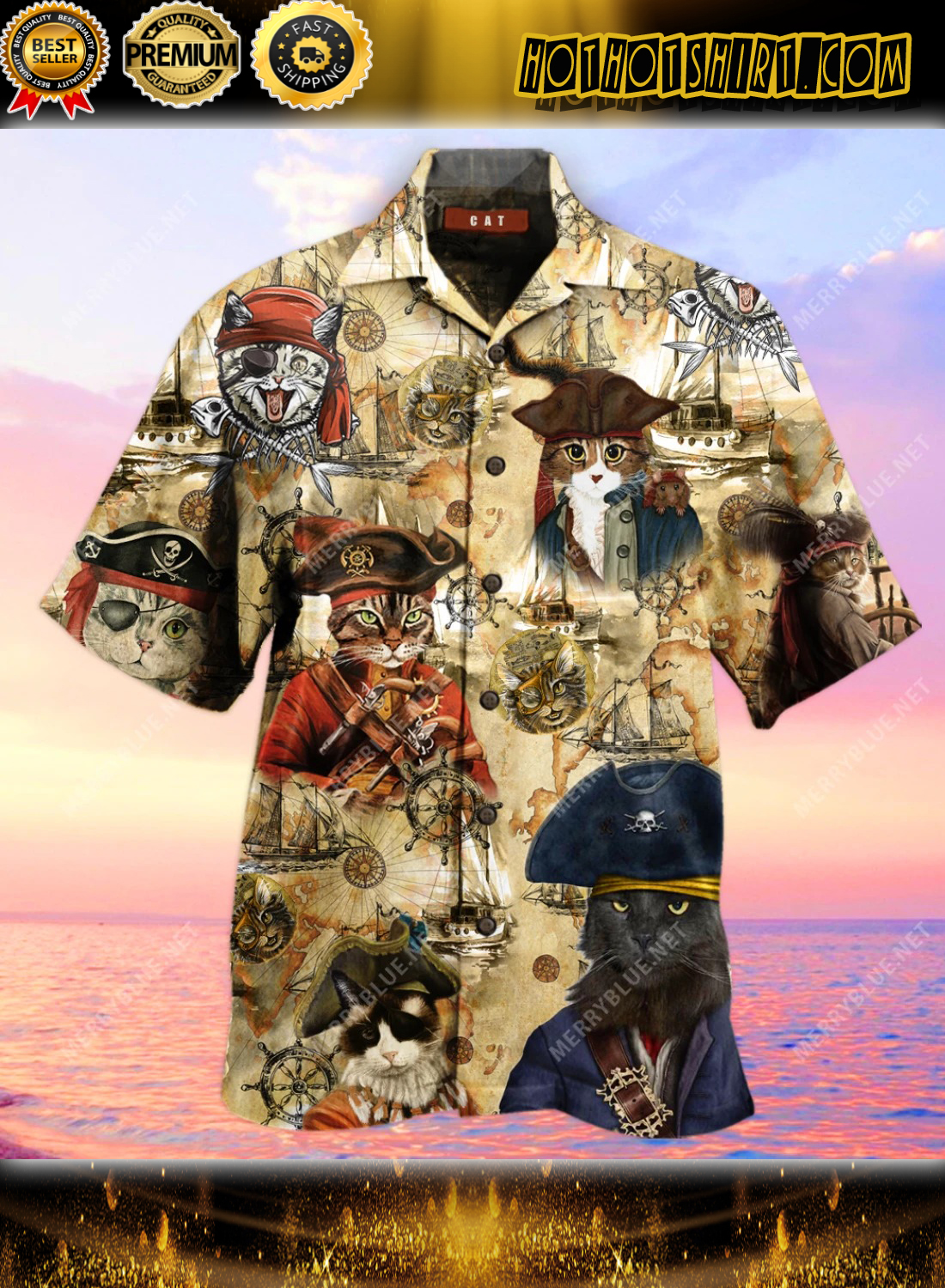 Amazing Pirate Cat Unisex Hawaiian Shirt 1