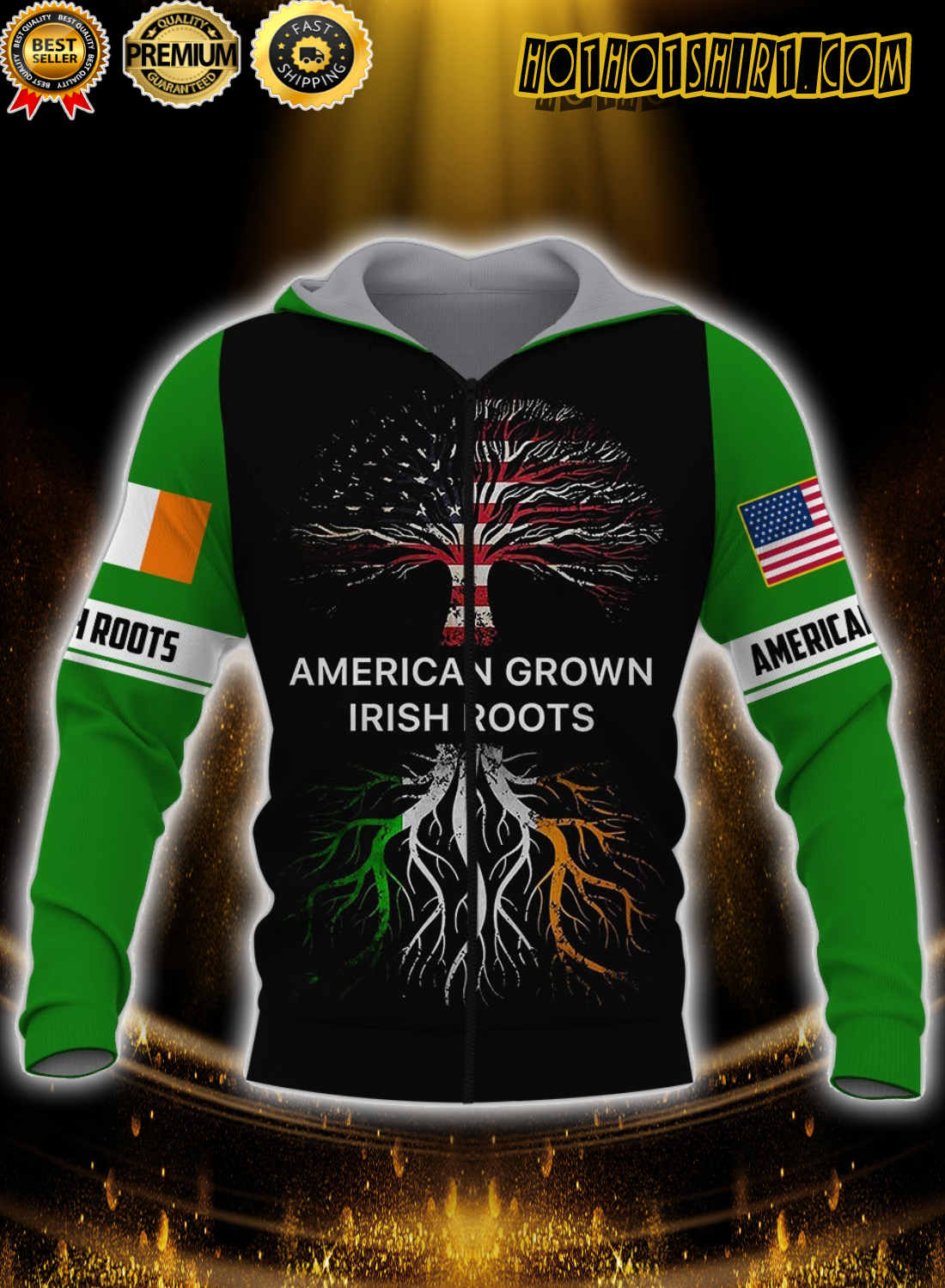American grown irish roots 3d all over printed zip hoodie