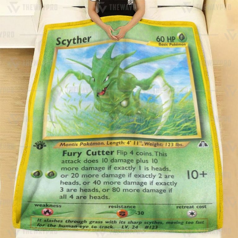 Anime Pokemon Scyther 1st Edition Fury Cutter custom blanket and quilt