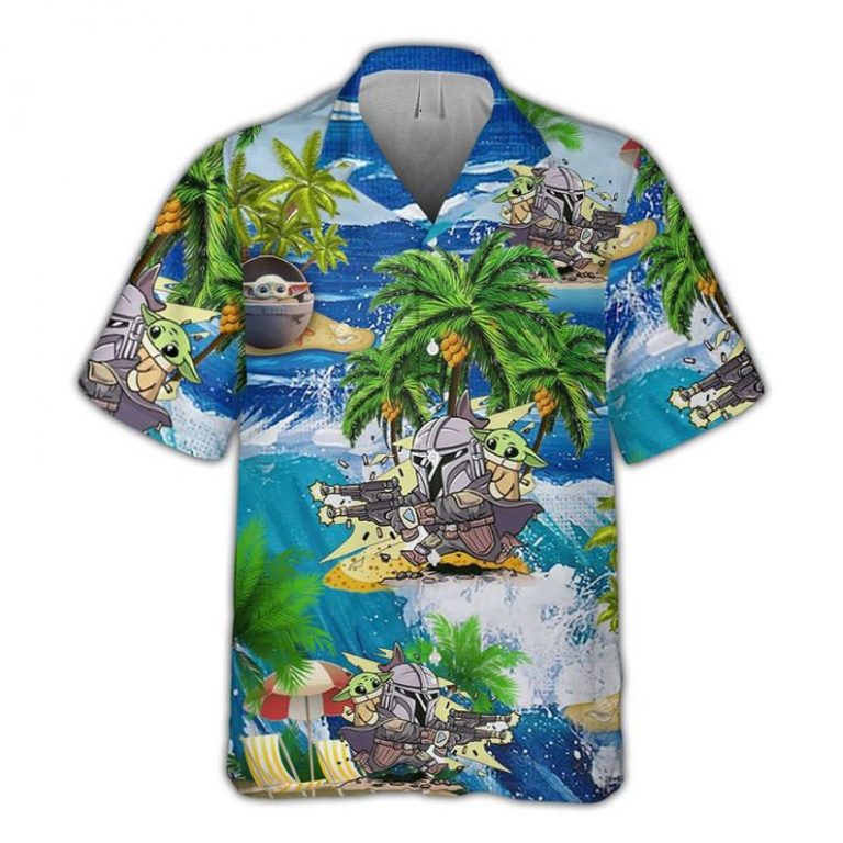 Baby Yoda and Boba Fett Pew Pew Madafakas Hawaiian Shirt