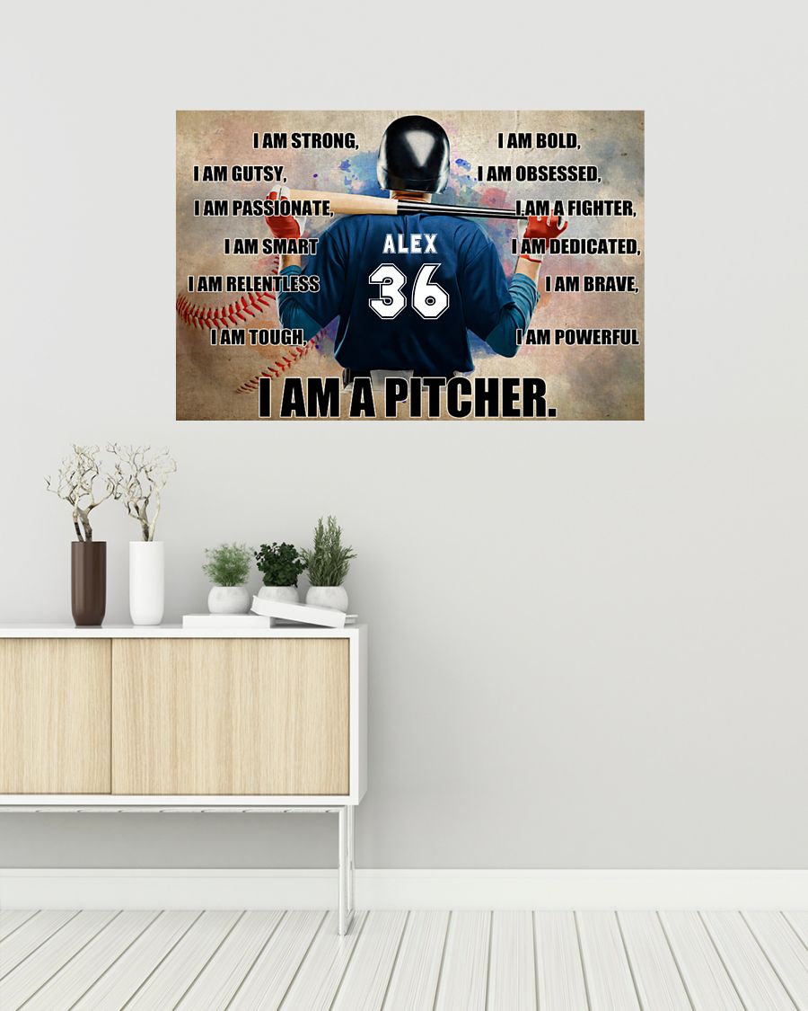 Baseball I am pitcher custom name and number poster 7