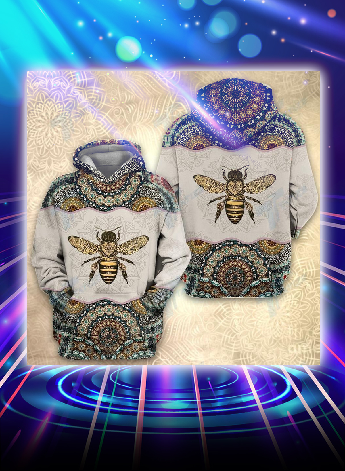 Bee mandala all over printed hoodie
