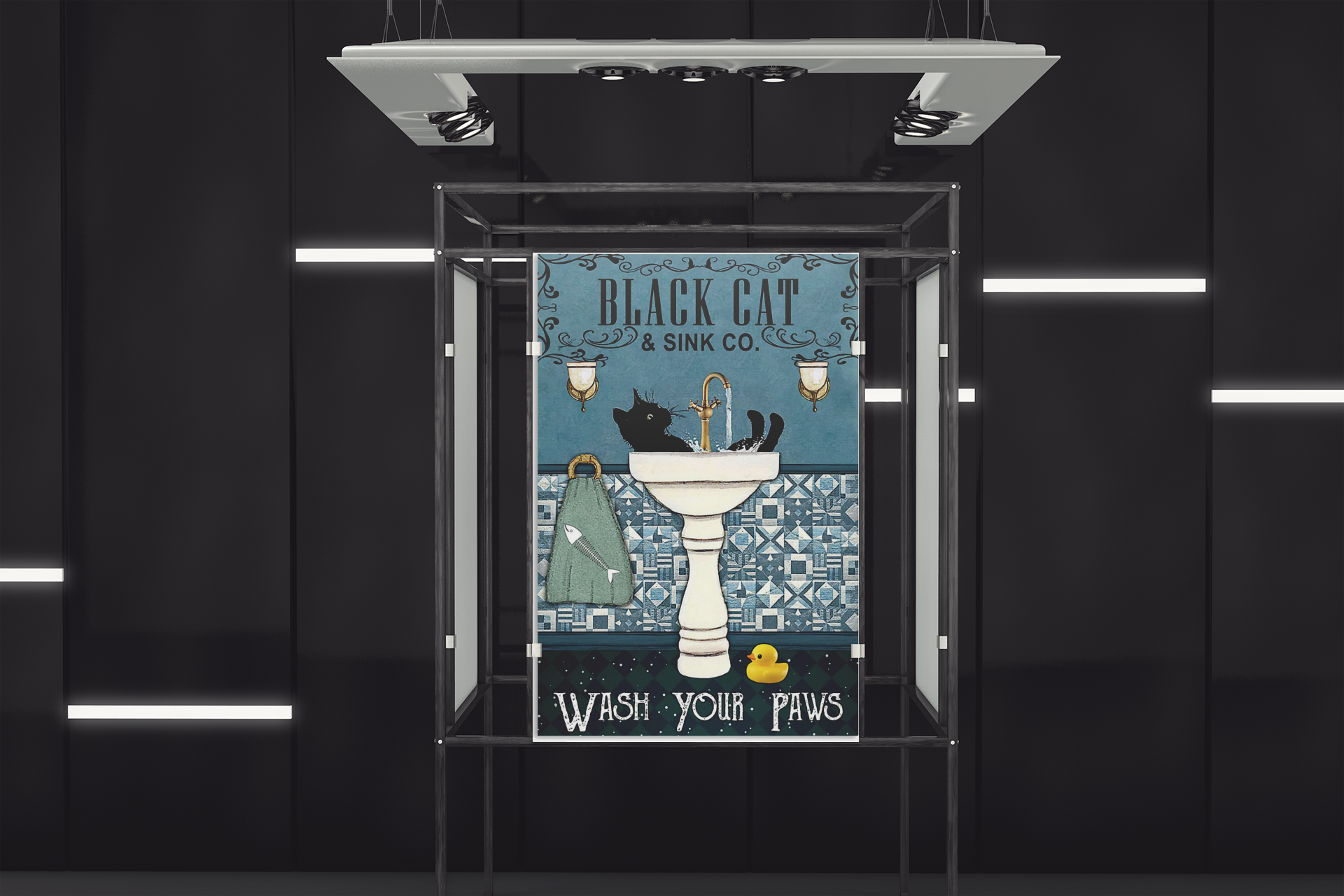 Black cat and sink co wash your paws poster 3