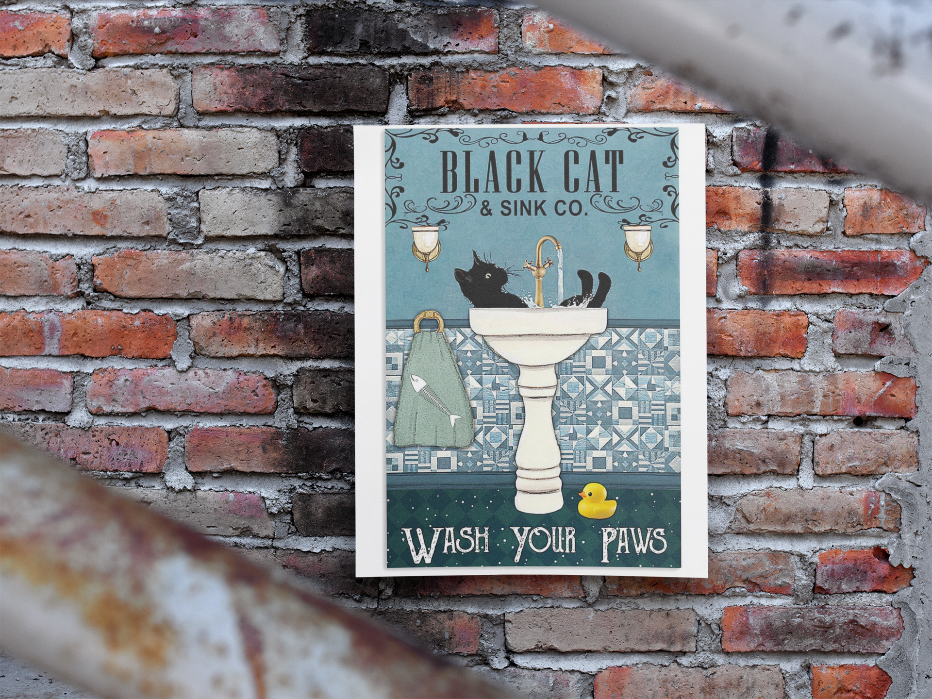 Black cat and sink co wash your paws poster 4