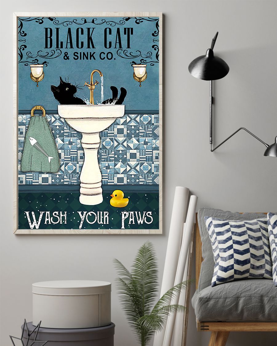 Black cat and sink co wash your paws poster 7