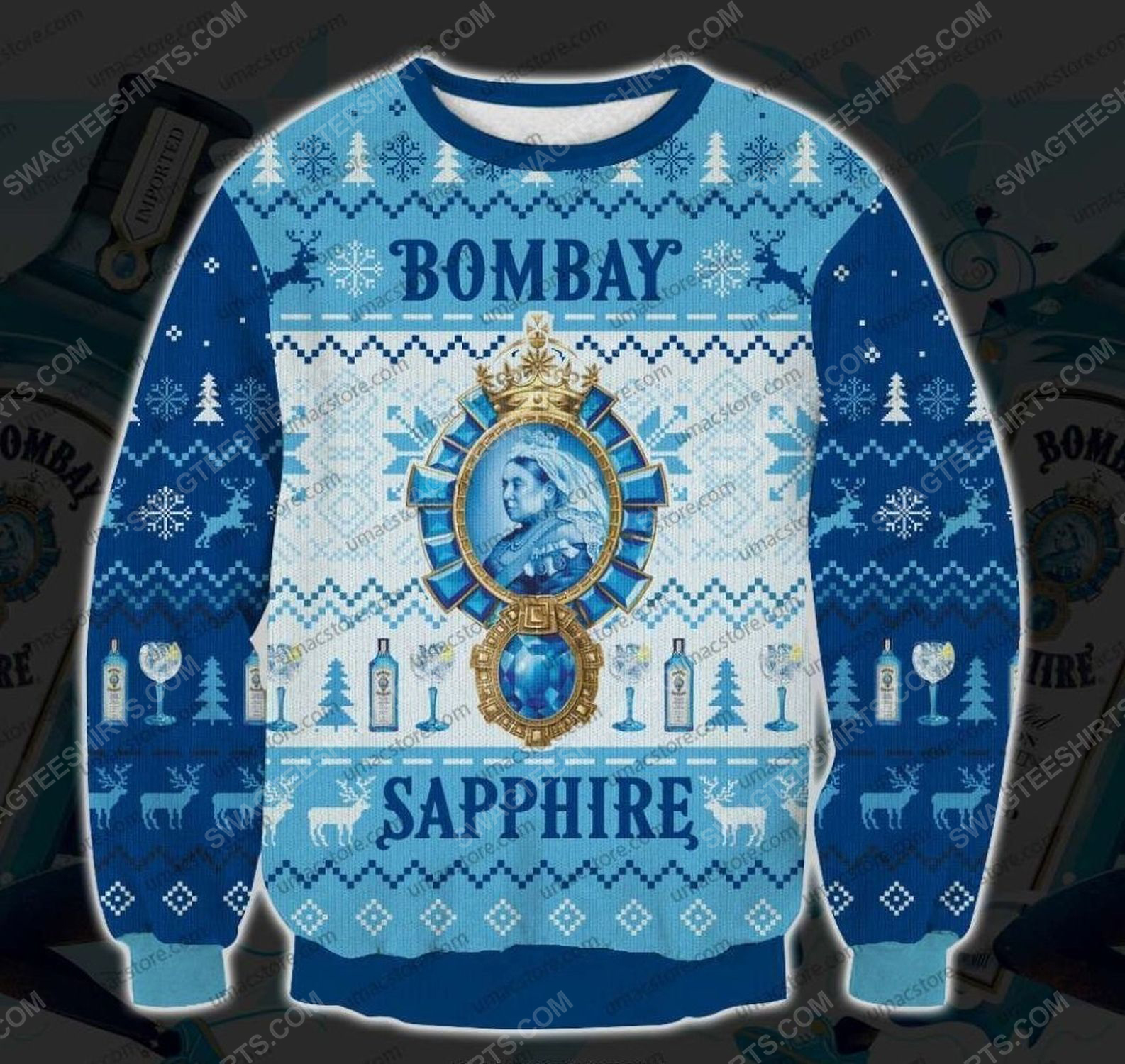 [special edition] Bombay sapphire gin all over print ugly christmas sweater – maria