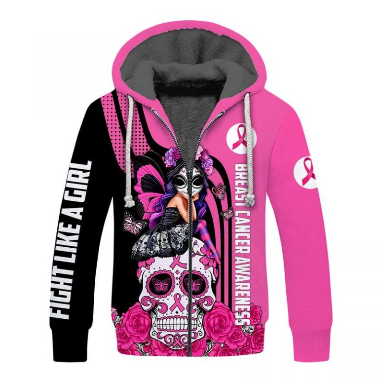 Breast cancer awareness Fight like a girl sugar skull fairy 3d fleece hoodie