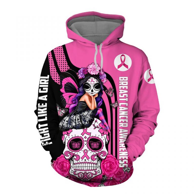Breast cancer awareness Fight like a girl sugar skull fairy 3d hoodie