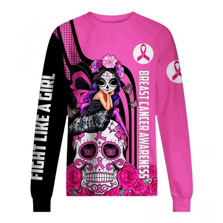 Breast cancer awareness Fight like a girl sugar skull fairy 3d sweatshirt