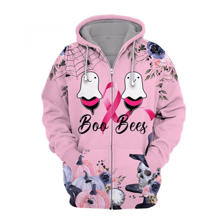 Breast cancer awareness boo bees happy halloween 3d zip hoodie