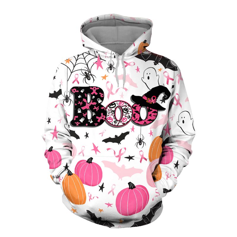 Breast cancer awareness boo pumpkin halloween 3d hoodie