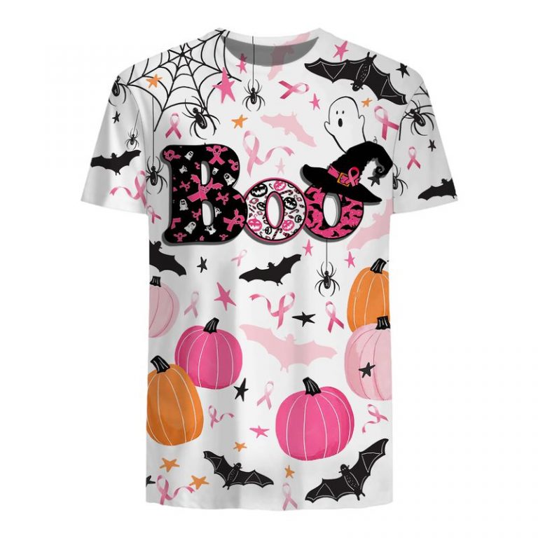 Breast cancer awareness boo pumpkin halloween 3d t-shirt