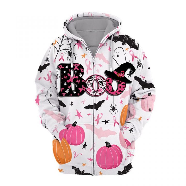 Breast cancer awareness boo pumpkin halloween 3d zip hoodie