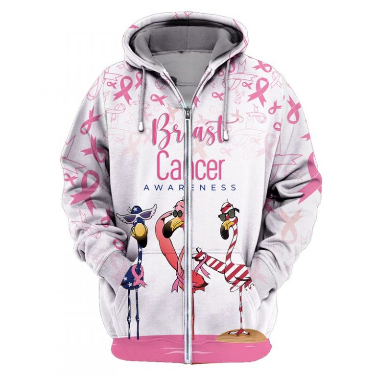 Breast cancer awareness flamingo 3d zip hoodie