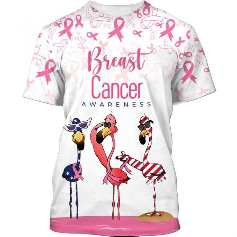 Breast cancer awareness flamingo american flag 3d t-shirt