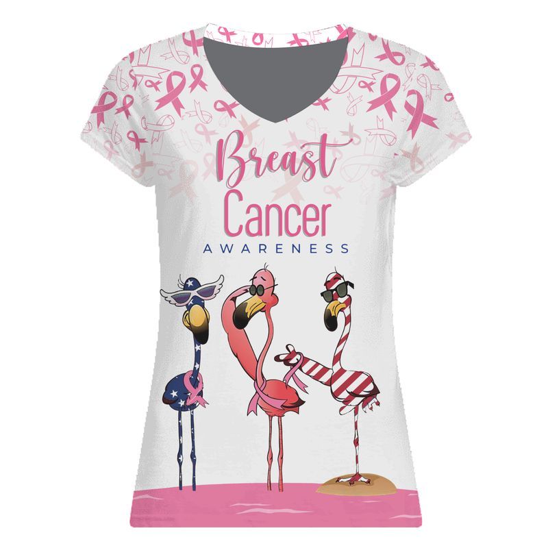 Breast cancer awareness flamingo american flag 3d v-neck and hoodie – Saleoff 131021