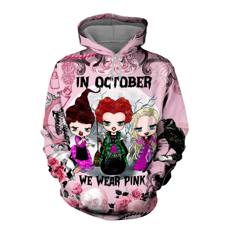 Breast cancer awareness happy halloween Sanderson Sisters In october we wear pink 3d hoodie