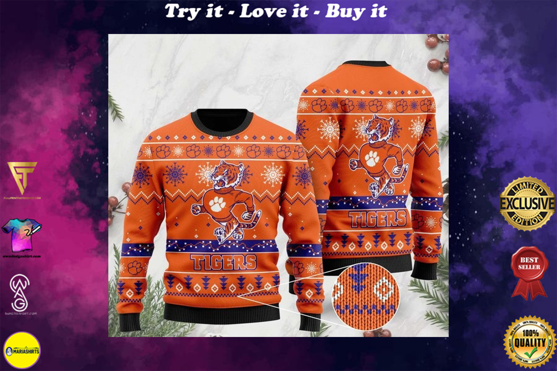 [special edition] the clemson tigers football christmas ugly sweater – maria