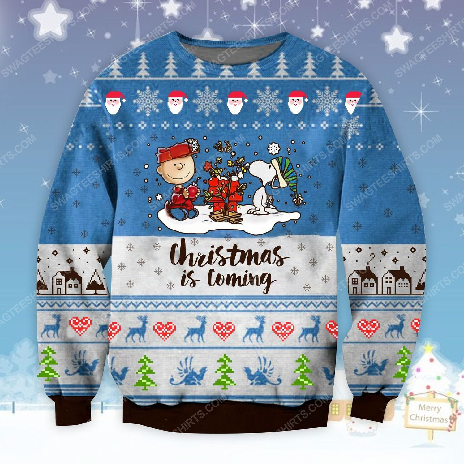 [special edition] Charlie brown and snoopy christmas is coming ugly christmas sweater – maria